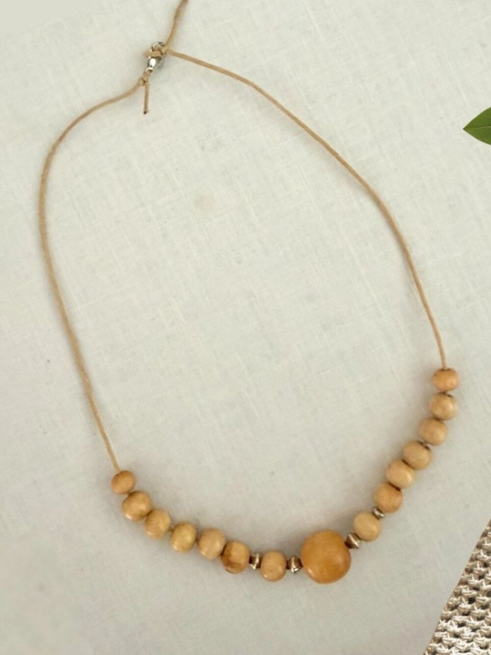 Wood Bead Necklace 19 Inch Boho Minimalist Handmade Cord Natural Artisan